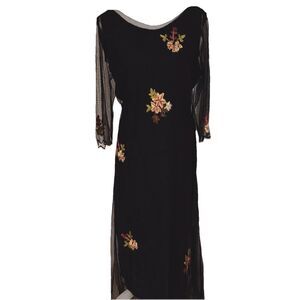 Vtg HOPELESS ROMATIC Black Mesh Dress Sz M Whimsy Fairy Goth Embroidered Flower